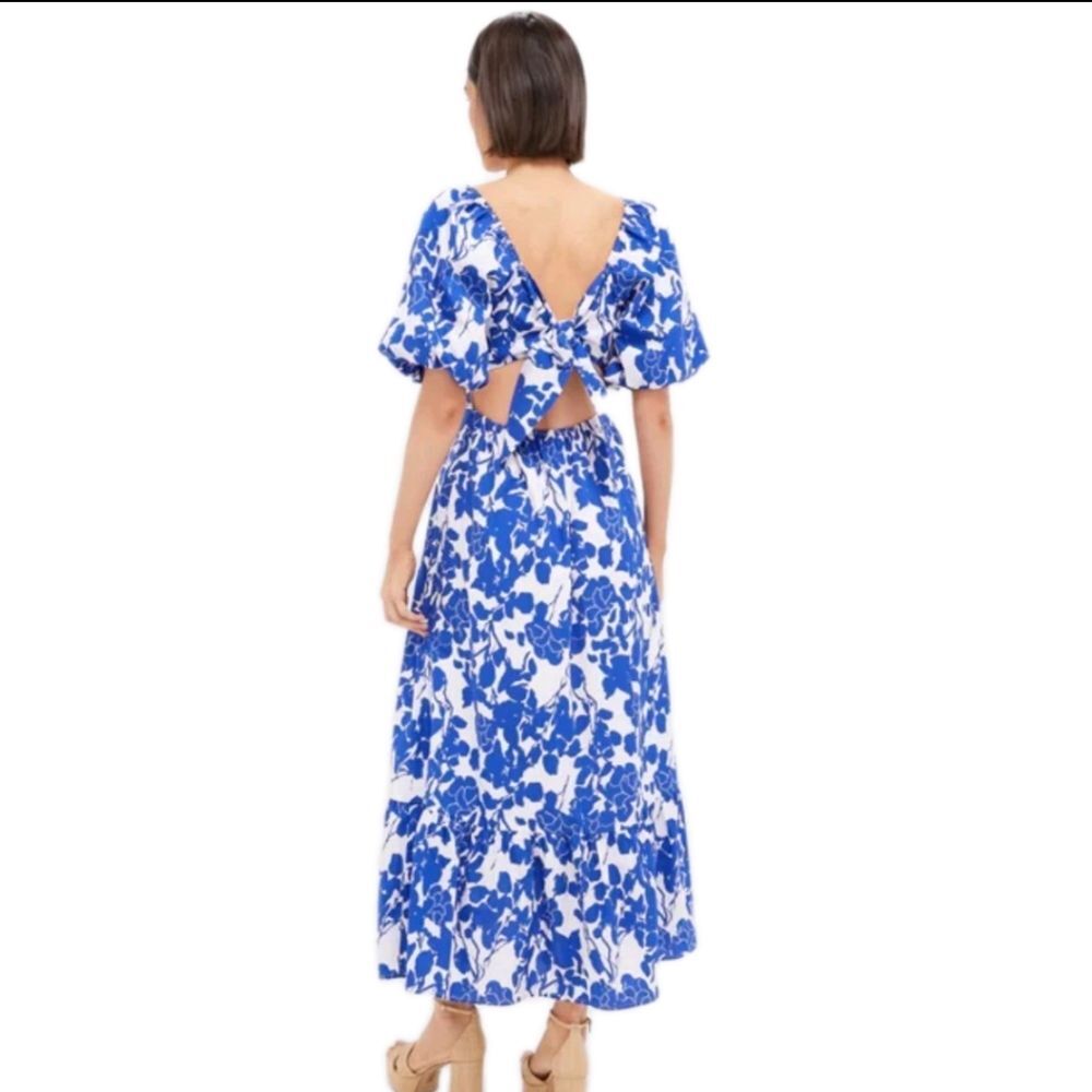 Hyacinth House Blue Seaport Tie Back Floral Midi Dress Cottagecore L - Picture 2 of 11